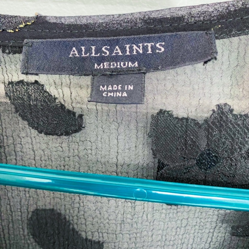 All Saints Black & Gold Embroidered Sheer Dress w/ Slip - Picture 4 of 7